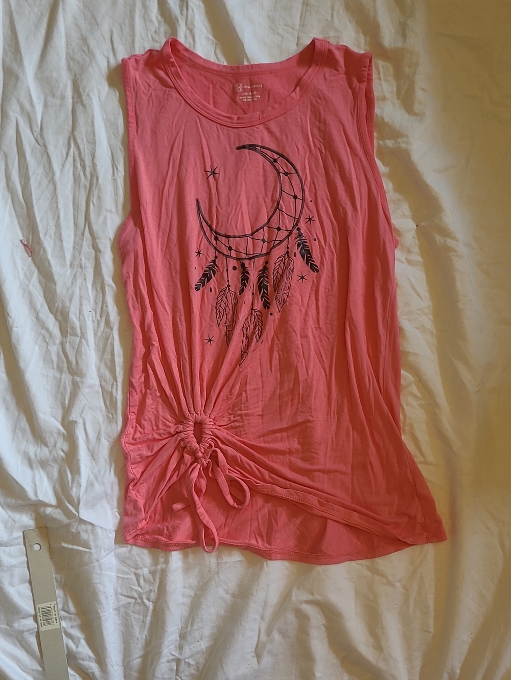 No Boundaries Coral Pink Moon & Feather Side-Tie Tank